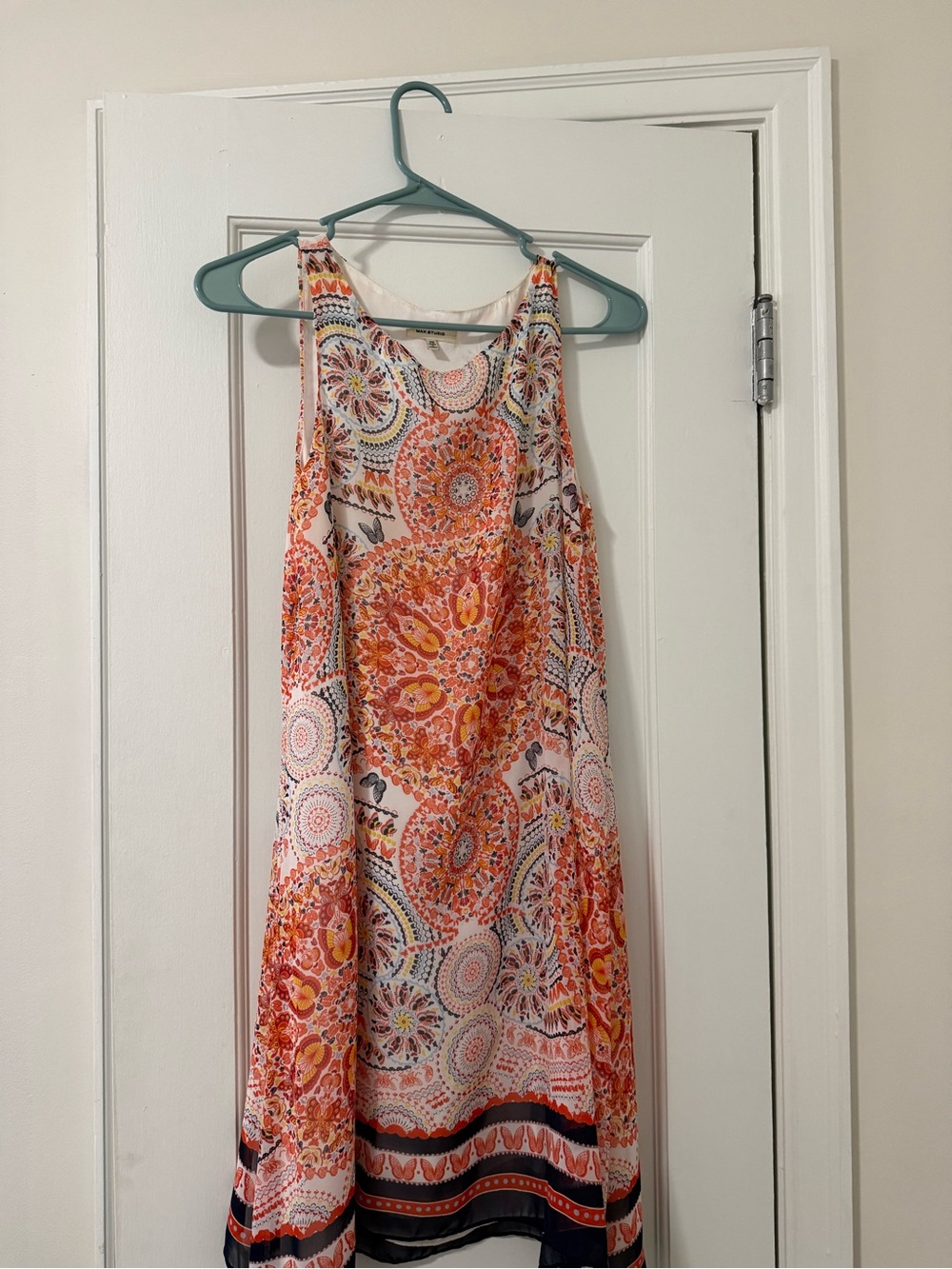 Boho Floral Sleeveless Midi Dress in Orange and White